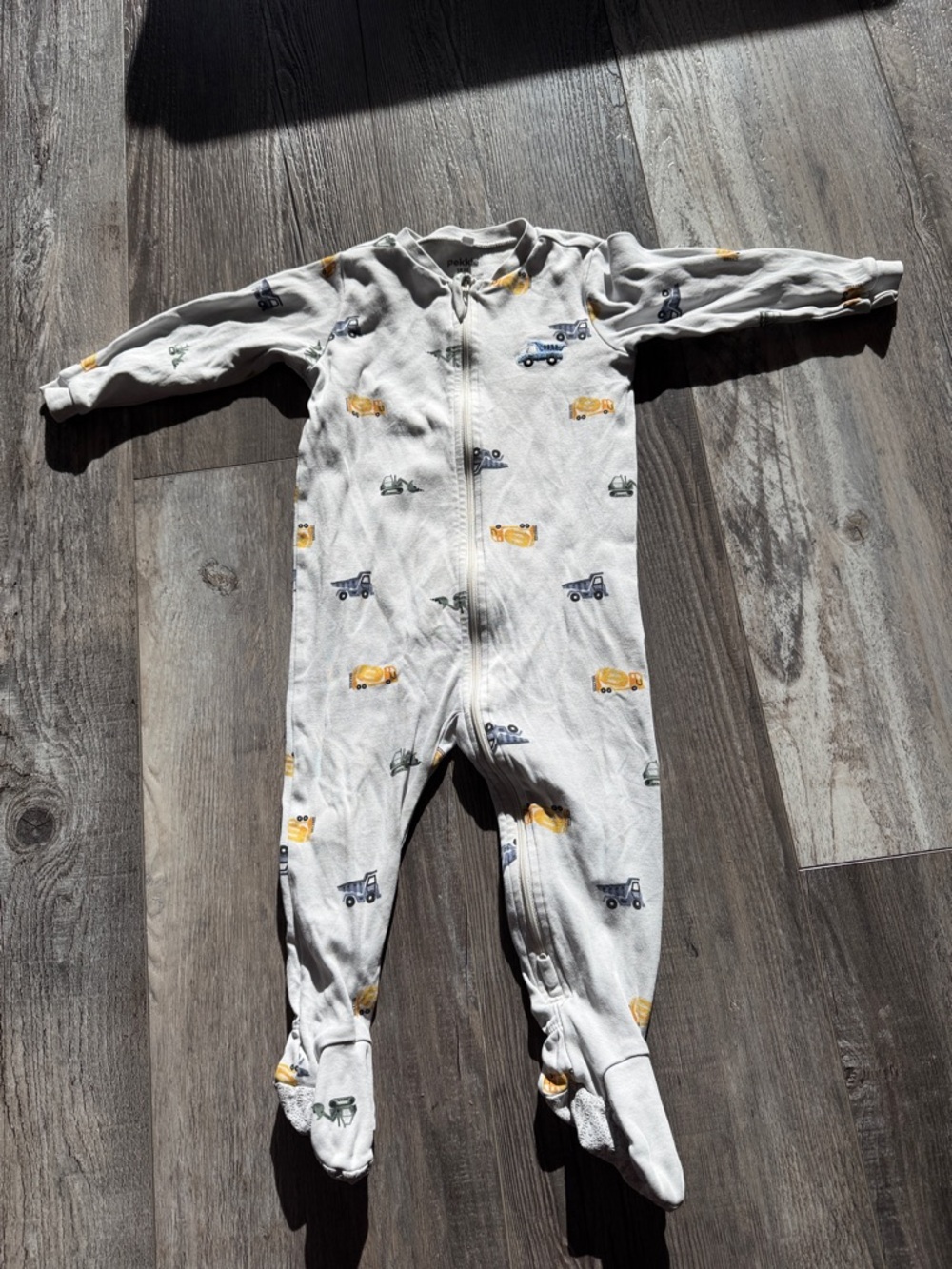 Pekkle Gray Footed‎ One-Piece Pajamas with Yellow & Blue Trucks